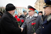 Преосвященный Стефан принял участие в митинге в честь Дня защитника Отечества